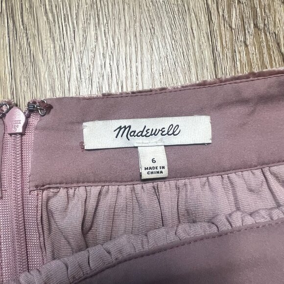 Madewell Skirt Size 6 Crushed Pink Velvet Like Mini Ruffle Skater Silk Blend - Picture 5 of 7